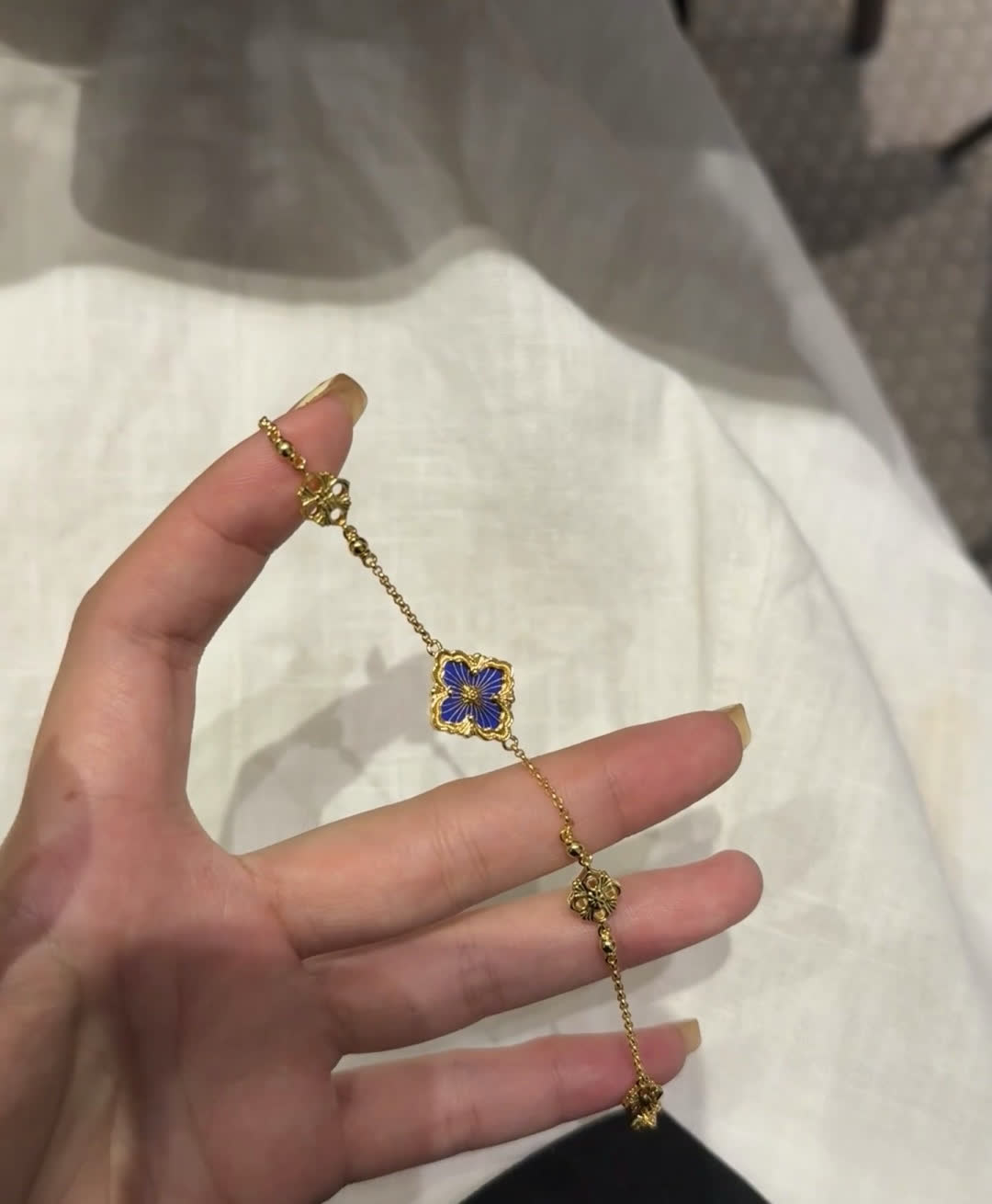 Van Cleef & Arpels Gold Plated Enamel Flower Bracelet
